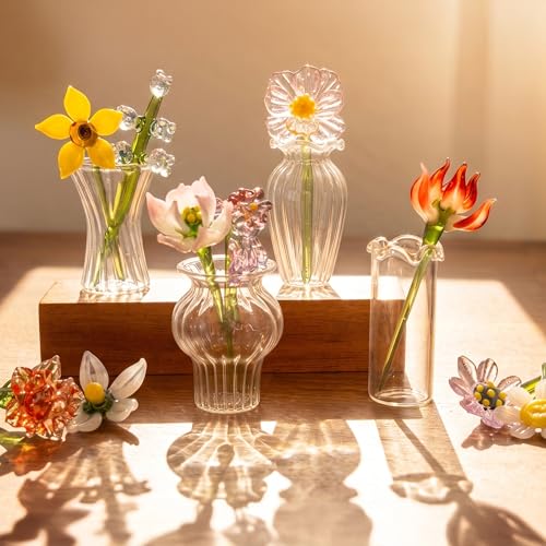 January Birth Month Glass Carnation Flower with Vase, Hand Blown Floral Gift for Mom Grandma Nana Mama, Mothers Day Birthday Christmas Anniversary Keepsake Desk Decor
