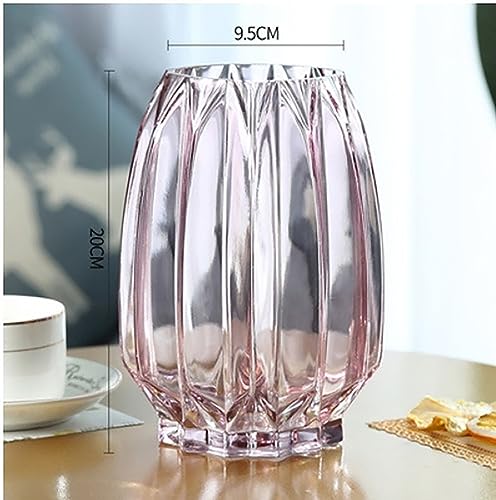 Lucky Bird Pink Glass Vase Modern Ribbed Vase for Flowers, Candles, and Decorative Accents - Tall/Short Vases for Centerpieces Home Table Decor(Purple Pink H8.0inch) - color: Pink, size: H-7.87inch