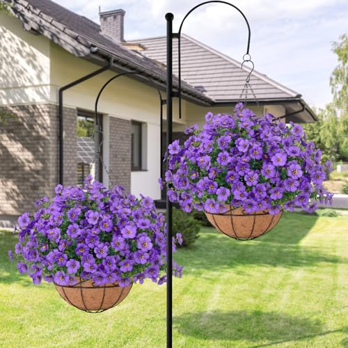 Bassion Artificial Hanging Flowers for Outdoors, UV Resistant Silk Flowers Basket Purple Faux Daisy with Eucalyptus Leaves Hanging Fake Plants for Porch Balcony Patio Home Spring Summer Decoration - color: Purple