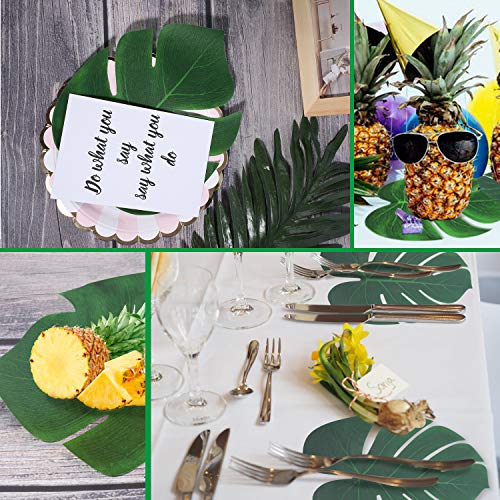 100Pcs Palm Leaves Artificial Tropical Monstera Plant Fake Leaves Safari Birthday Decorations,Jungle Theme Party Supplies,Faux Green Leaf for Hawaiian Luau Tiki Aloha Beach BBQ Table Decoration 3 Size