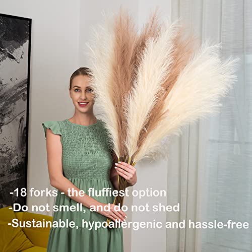 Faux Pampas Grass 8 Stems, Artificial Pampas Grass - 43 inch Extra Large Pompass Grass Tall Pompous Boho Flower Arrangement and Floor Vase Filler Home Decor for Room Wedding Party - color: 4 Beige+4 Taupe