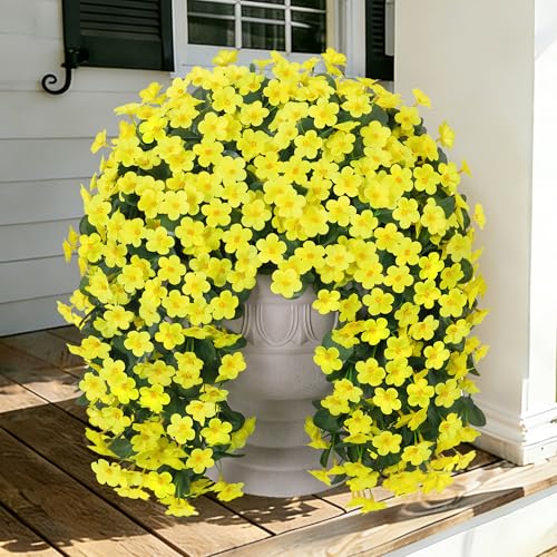 Artificial Fake Flowers for Outdoor Decor, 2Pcs Faux Silk Yellow Daisy Mums Long Vines UV Resistant Realistic for Home Porch Patio Balcony Planter Decoration - color: Yellow 2