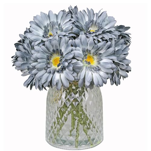TOPIA Artificial African Daisies Flowers African Daisy Silk Flowers Artificial Gerbera Daisies Pack of 10 (Grey) - color: Grey, size: 10pcs