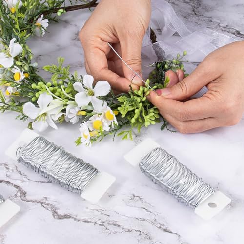 114 Yards 22 Gauge Metal Floral Flexible Paddle Wire for Christmas Wreath Tree, Floral Flower Arrangements (Silver) - color: Silver