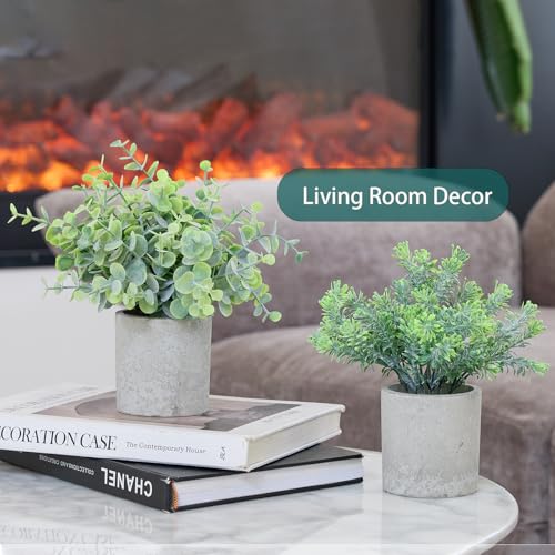 3 Pack Small Potted Fake Plants Artificial Eucalyptus Realistic Bonsai Perfect for Home Office Desk Bookshelf Countertop Church Table Decor Boho Ornaments - color: Green
