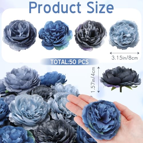 Thiccywoov 50 Pcs Artificial Flowers, 3.2 Inches Silk Rose Head Flowers Fake No Stem for Wedding Bridal Bouquet Home Floral Decor DIY Centerpieces Arrangements Party Tables Decorations(Grey Blue) - color: Grey Blue