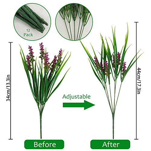 obbsie 12 Bundles Artificial Plants Outdoor, 18.2" UV Resistant Faux Monkey Grass Greenery Stems No Fade Faux Plastic Flowers Shrubs for Home Weddings Garden Porch Front Patio Office Decor - Rose Red - color: Fushia, size: 12 Pcs