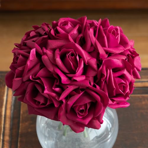 Artificial Roses-10-pcs Soft Touch Fake Flowers with Stems, Realistic Bridal Bouquet & Bulk Home Party Wedding Decor Roses - color: Rose Red 10pcs
