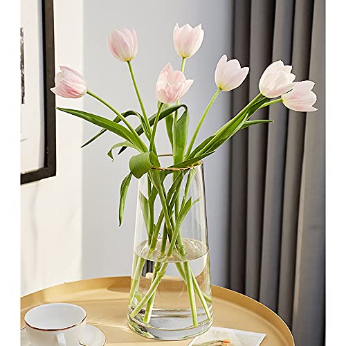 Clear Glass Flower Vase with Gold Mouth for Centerpieces Home Wedding Decoration (1, Large 5.2" x 9.9“) - size: Large 5.2\" x 9.9“