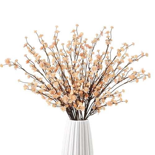 10PCS Champagne Gypsophila Artificial Flowers 22.8" Baby's Breath Bulk Lifelike Silk Faux Baby Breath Flowers for Wedding Bouquets Home Party Centerpieces Decorations (Champagne) - color: Champagne