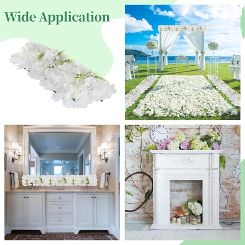 6 Pcs Artificial Flower Panels, Wedding Arch Faux White Hydrangea Swags, White Flowers for Backdrop, Wall Decor, Table Centerpiece Flower Row, Aisle Runner Embellishment