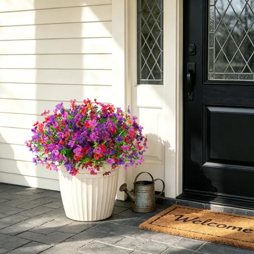 INXUGAO Artificial Flowers for Outdoors Spring Summer Decoration, 12 Bundles Fake Silk Colorful Daisy Eucalyptus Realistic UV Resistant for Outside Home Planter Porch Yard Decor (Purple Red Brown) - color: Purple Red Brown B