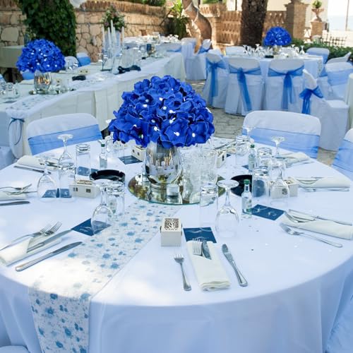 Hydrangea Flower Balls for Centerpieces - 12 PCS Artificial Floral Arrangement with Base, 8.27 Inch Diameter Fake Silk Kissing Ball for Wedding Table Home Party Decor - Royal Blue - color: Royal Blue-8 Inch-12 Pcs, size: Small Size