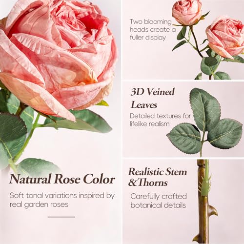 Old Fashioned Artificial Rose Bouquet 20pcs Silk Fake Rose Flowers Loose Open Rose Arrangement Realistic Faux Floral for Wedding Anniversary Valentine Gift Home Kitchen Decor(Pink) - color: Light Pink