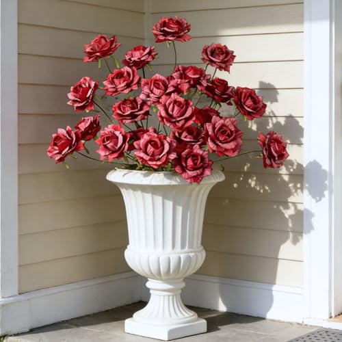INXUGAO Artificial Flowers Fake Roses for Outdoor, 6Pcs 28" Long Stem Silk Red Roses for Wedding Indoor Outside Party Decor, Realistic Faux Bouquet for Tall Vase Planter - color: Rose-red 6 Pcs
