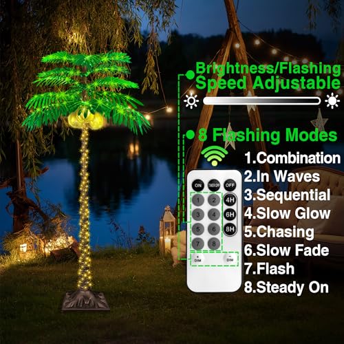 6FT LED Lighted Palm Tree with 431pcs Lights, Artificial LED Palm Tree with 3 Glowing Coconuts, Simulated Trunk with Lights, 8 Lighting Modes&Timer. - size: 6FT