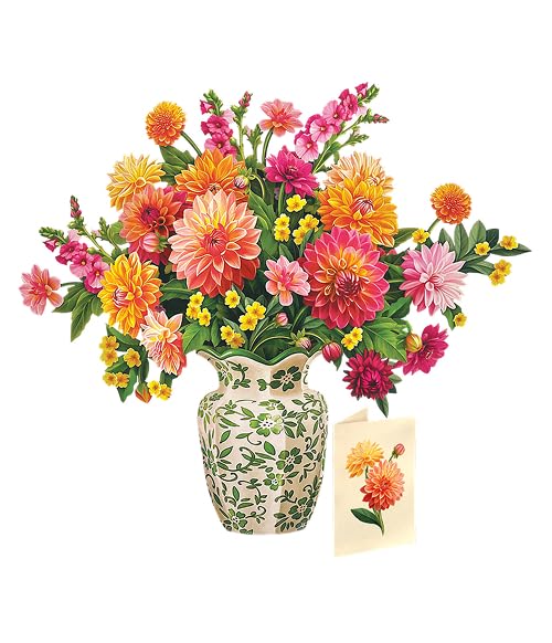 Freshcut Paper Dahlia Sunrise 14.5 Inch Life-Sized 3D Pop Up Cards – Greeting Card, Birthday, Mothers Day, Thank You, Gifts for Mom and Her – Includes Notecard and Envelope - color: Dahlia Sunrise, size: Classic