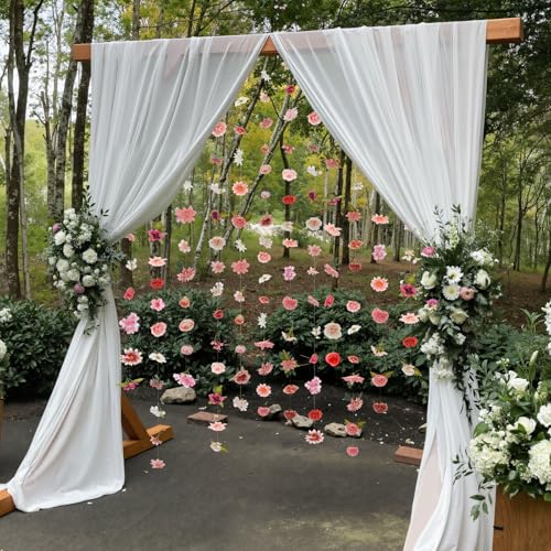Suncalla 6 Pcs 35.46 ft Flower Garlands Backdrop Garden Party Decoration Artificial Wildflower Vines Fake Flower Vines Faux Silk for Wedding Bridal Wall Arch(Classic,Pink) - color: Pink