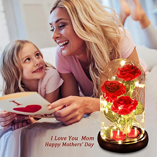 Mothers Day Mom Gifts for Mom,Beauty and The Beast Rose Light Up in Glass Dome,Preserved Flowers Prime Delivery Flowers Gifts,Birthday Gifts for Women Girlfriend Wife Anniversary,Valentines,Wedding - color: Red