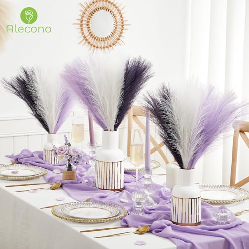 Alecono 30pcs Pampas Grass Decor 17.7 Inch, Pampas Grass Decor Fluffy, Floral Arrangement and Vase Filler for Home Wedding Party(Purple, Lavender, White) - color: Purple & Lavender & White, size: 30pcs