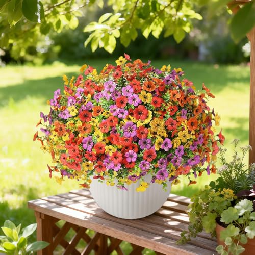 Artificial Flowers for Outdoors, 12 Bundles Fake Daisy Flowers Spring Decor, UV Resistant Faux Flower Daisy with Eucalyptus for Garden Porch Planter Box (6 Multicolor) - color: 6 Multicolor