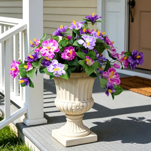 INXUGAO Artificial Flowers for Outdoors Indoors,2 Big Bunches Fake Hibiscus with Realistic UV Resistant Silk Flower Fabric Leaves,Faux Plants Outside for Patio Garden Yard Poch Decor (Purple,Fuchsia) - color: Hibiscus Dk. Purple & Lt. Purple & Fuchsia