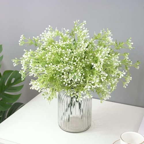 CATTREE Artificial Plants, Faux Plastic Pearl Flowers Gypsophila Shrubs Fake Grass Simulation Greenery Bushes Indoor Outdoor Home Decor Garden Yard Verandah Wedding Bridal Bouquet Decoration 4 Bundles - color: Gypsophila Plants - 4 Pcs