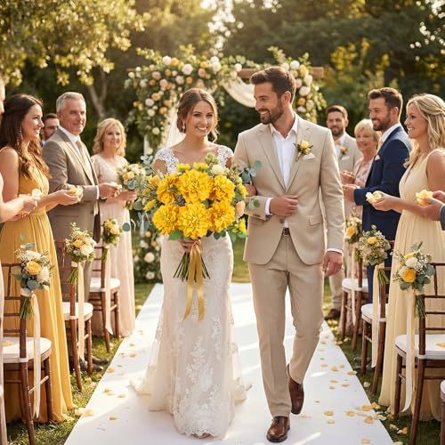6pcs Large Artificial Dahlia Flowers Yellow Faux Dahlia Silk Flowers with Long Stem for Wedding Bouquets Anniversary Party Floral Arrangements Home Tables Decoration（Yellow - color: Yellow