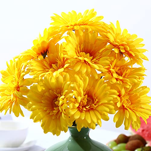 TOPIA Artificial African Daisies Flowers African Daisy Silk Flowers Artificial Gerbera Daisies Pack of 10 (Yellow) - color: Yellow, size: 10pcs