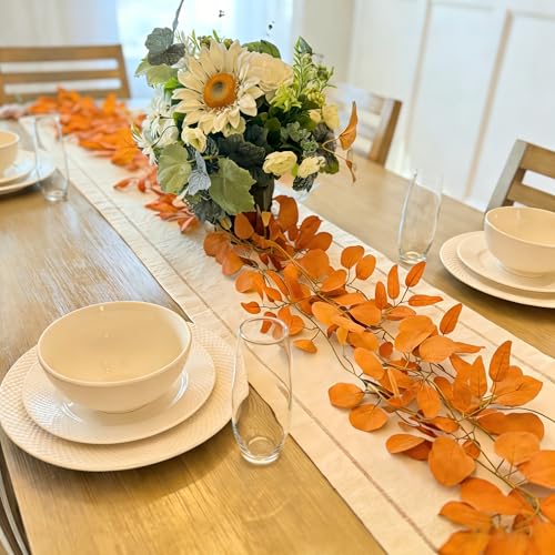 CQURE 12 Pack 84Ft Eucalyptus Garland,Artificial Eucalyptus Willow Leaves Table Greenery Garland Wreath Vines for Wedding Party Table Fireplace Bedroom Wall Room Decor - size: 84Ft-12Pack-Willow-Orange