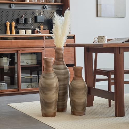 Floor Vases Rattan Brown Harbuba Tall Floor Vases Set of 3 28/24/20 inch Height - Large Artificial Rattan Pampas Grass Vase for Living Room, Big Standing Vase - color: Floor Vases Imitation Rattan D