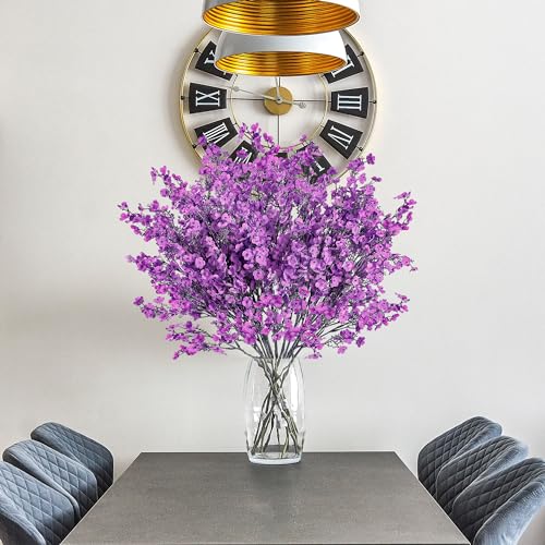 Sggvecsy 15 Pcs Babys Breath Artificial Flowers Gypsophila Bouquets Bulk Real Touch Fake Silk Flowers for Home Wedding DIY Floral Arrangement Kitchen Table Centerpiece Festival Decoration (Purple) - color: Purple, size: 15Pcs