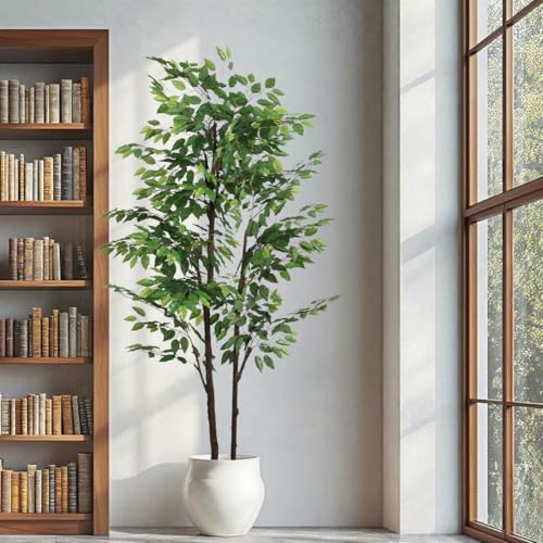 7.22ft Ficus Artificial Trees, Lifelike Faux Tree, Green Lush Fake Ficus Tree Artificial Plants for Office Home Living Room Indoor Outdoor Modern Decor, Perfect Housewarming Gift - color: Green-ap08