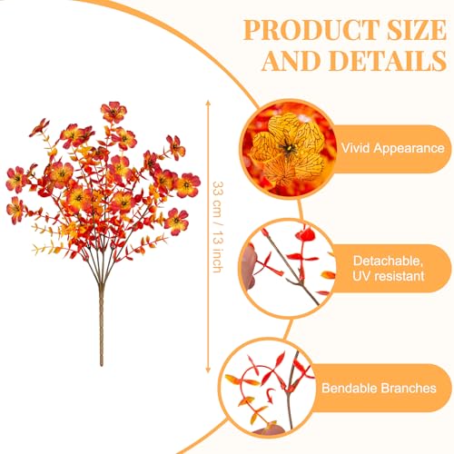 INXUGAO Artificial Fake Mums Fall Flowers for Outdoor Outside Decoration 12 Bundles Faux Silk Flowers Plants Realistic Daisy UV Resistant Fall Décor Autumn Front Door Porch Patio Yard Decoration - color: Y1-red Orange Sunset Yellow