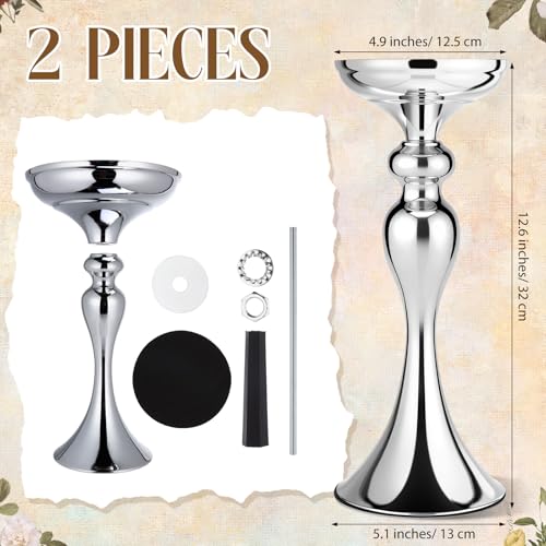 Sadnyy 2 Pcs Sliver Metal Flower Arrangements Stand Tall Wedding Centerpiece Stand Table Decor Flower Vase for Wedding Reception Event Party Dinner Home Decor(12.6 Inch) - size: 12.6 Inch