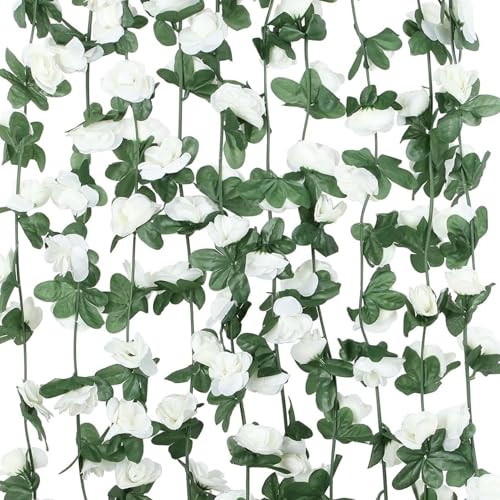 3PCS Artificial Flowers Spring Flower Garland 23.7FT Artificial Rose Vine Hanging Decoration for Wedding Wall Arch Party Backdrop (White) - color: White