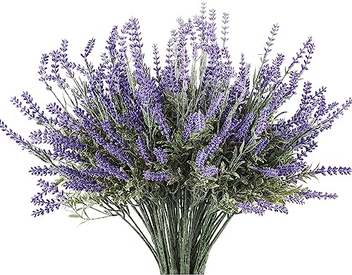 Butterfly Craze Lavender Artificial Flower Stems - UV-Protected Outdoor Artificial Plants - Plastic Flowers for Outdoors - Floral Picks for Weddings & Centerpieces - 4 Pack, 14.5"-16.5" - size: 4 Piece Bundle