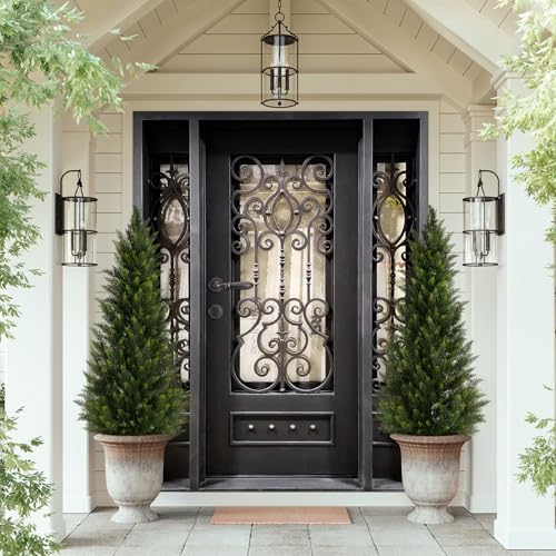 Outdoor Artificial Cedar Topiary Tree, Faux Evergreen Shrubs for Front Porch Decor, Lifelike Fake Bushes Plants for Home Living Room Front Door Decor (1, 5ft) - size: 5ft