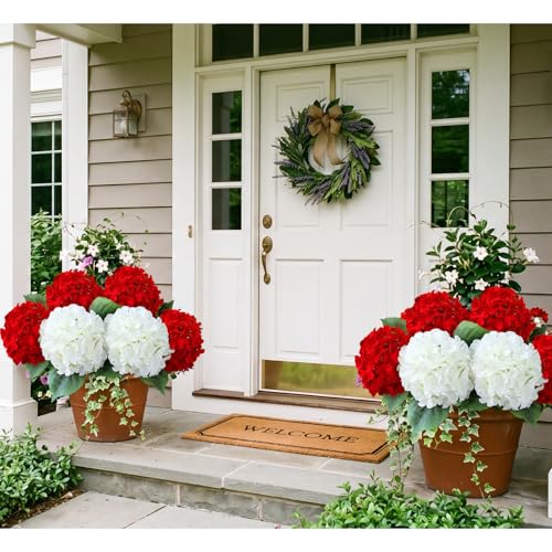 6PCS Large Silk Hydrangea Flowers, 20 in Full Faux Hydrangea Artificial Flowers with Stems Leaves for Fake Bouquets Home Valentines Day Xmas Party Christmas Centerpieces Arrangements (Red) - color: Red