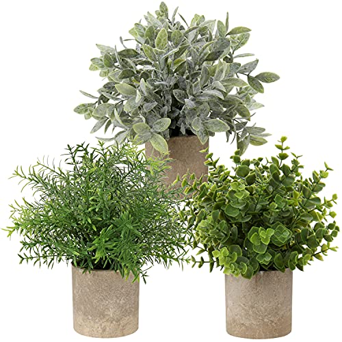Briful 3 Pack Mini Faux Potted Plant Artificial Eucalyptus Plant Fake Topiaries Plant for Home Table Office Room Desk Bathroom Shelf Kitchen Rustic Farmhouse Mantel Decor - color: Green#8