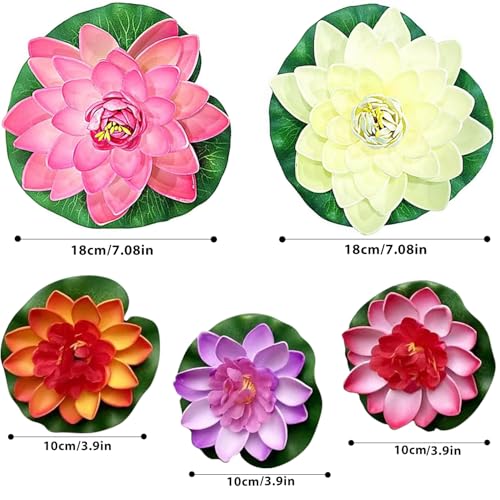 14pcs Lily Pad for Ponds, Artificial Lotus, Realistic Water Floating Foam Lotuses, Fake Lily Pad for Home Garden Patio Pond - color: 14 Colourful
