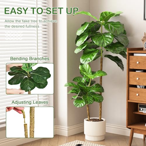 VECELO Artificial Fiddle Leaf Fig Tree 4FT(51in), Tall Fake Floor Plants with Realistic Leaves and Branches in Plastic Pot for Indoor Outdoor Living Room Home Decor - color: Fiddle Leaf Fig Tree(4ft)