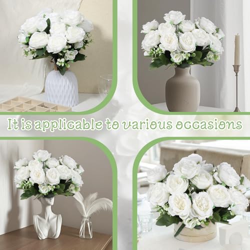 JJUNW 8 Bundles White Peonies Artificial Flowers, White Fake Peonies Silk Flowers with Stems Bulk Bouquet Reusable Realistic for Vase Floral Arrangements Wedding Table Decoration