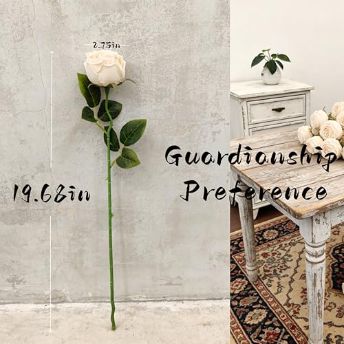 18pcs Artificial Roses, Realistic Fake Roses with Stems, Low Maintenance Real Touch Floral Decor for Home Wedding Table Centerpieces(18, White) - color: White