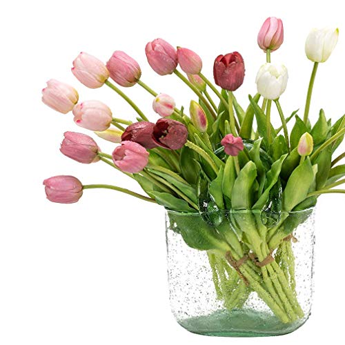 DUYONE 15Pcs Artificial Tulips Flowers, Soft Touch Realistic Latex Tulips Bouquet for Home Office Wedding Party Garden Decor, Fake Flowers for Dining Table Living Room Spring(Light Pink,15pcs) - color: A Style-15pcs Light Pink (No Vase)
