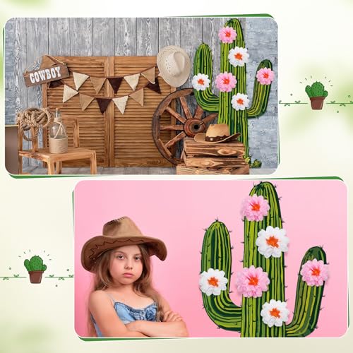 Honoson 7 Pcs 6ft Cactus Party Decorations with 3D Flowers Cactus Cutout Cardboard Cacti Summer Plant Wall Decor for Photo Prop Desert Wild West Mexican Fiesta Cowboy Vbs