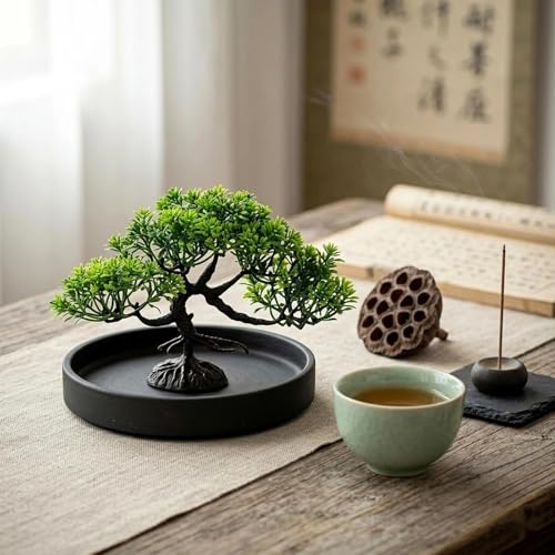 LOGOFUN 4 Pcs Aquarium Bonsai Tree Decorations Deep Green | Artificial Water Plant for Aquariums Fish Tank Gardens Micro Landscapes Decorations