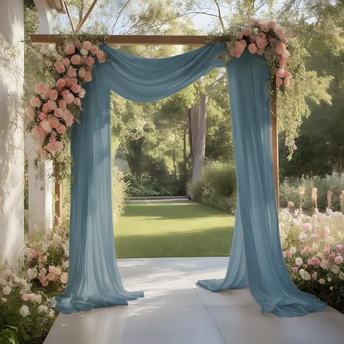 Dusty Blue Wedding Arch Draping Fabric Shimmery Sheer Drapes 2 Panels Extra Long Backdrop Curtains for Wedding Anniversary Party Summer Outdoor Events 4th July Drapery, 31" x 20 ft - color: Dusty Blue, size: 240" L x 31" W (2 Panels)