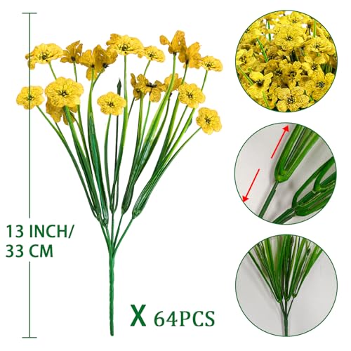 Krissing 48 Bundles Outdoor Artificial Flowers UV Resistant Fake Silk Flowers Faux Plastic Plants Outside Garden Porch Window Box Summer Decoration (Yellow) - color: Yellow