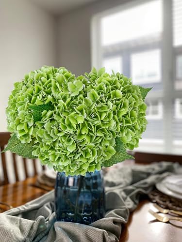 JINWOE Green Faux Hydrangea Flowers, 3pcs 21" Latex Real Touch Spring Silk Flowers,Lifelike Artificial Hydrangeas with Stems for Porch Bouquets Wedding Home Table Centerpieces - color: Green